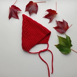 Peut inclure: Chapeau rouge en tricot avec un sommet pointu et une longue cravate. Le chapeau est fait d'un fil doux et texturé et a un design simple et classique.