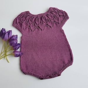 Knit Baby girl romper in cotton merino - baby handmade onesies - newborn romper - newborn props- Baby girl romper- Baby bodysuit-baby knits