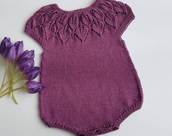 Punto bebé niña romper en algodón merino - bebé hecho a mano onesies - recién nacido romper - accesorios para recién nacidos- Bebé niña romper- Bebé body-bebé tejidos