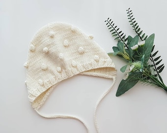 Popcorn Baby Bonnet, Baby outfit, Bobble baby bonnet, Baby girl bonnet, Baby outcoming, Newborn bonnet, Newborn coming home outfit,Baby girl
