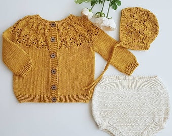 Baby Heimkehr Outfit-Baby Mädchen Outfit-Strick Baby Strickjacke-Strick Mädchen Strickjacke-Gestrickte Mädchen Kleidung-Gestrickte Baby Geschenk-Babybloomers-Häubchen