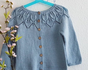 Knitted cardigan-Knit baby cardigan-Knit girls cardigan with leaves-Knitted girls clothing-Knitting baby gift-Baby shower-Baby knit cardigan