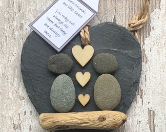Beach Pebble Art Slate Heart – Best Friends Hanging Ornament