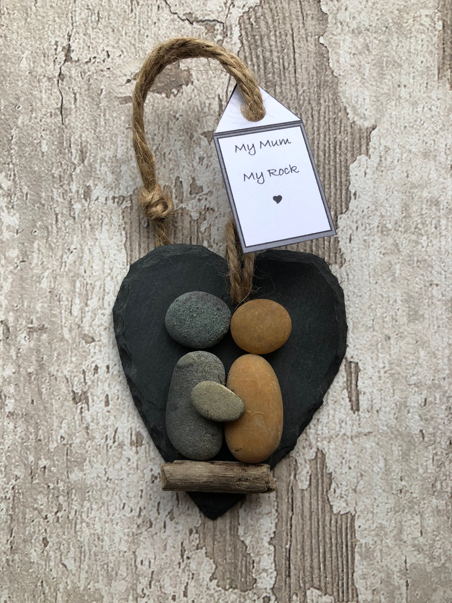 My Mum My Rock Small Slate Heart Pebble Hanging Ornament. Etsy