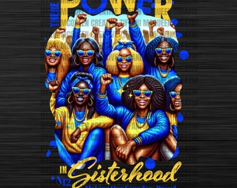 Poder na irmandade Yellow & Blue Sorority, SGRho, N12, Pretty Poodle, Black Queen, Dia dos Fundadores, Mês da História Negra, PNG, DTF, Sublimação