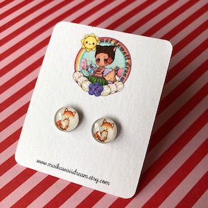 Sweet Kawaii Fox Earring Studs with Surgical Stainless Steel Flatback Posts
