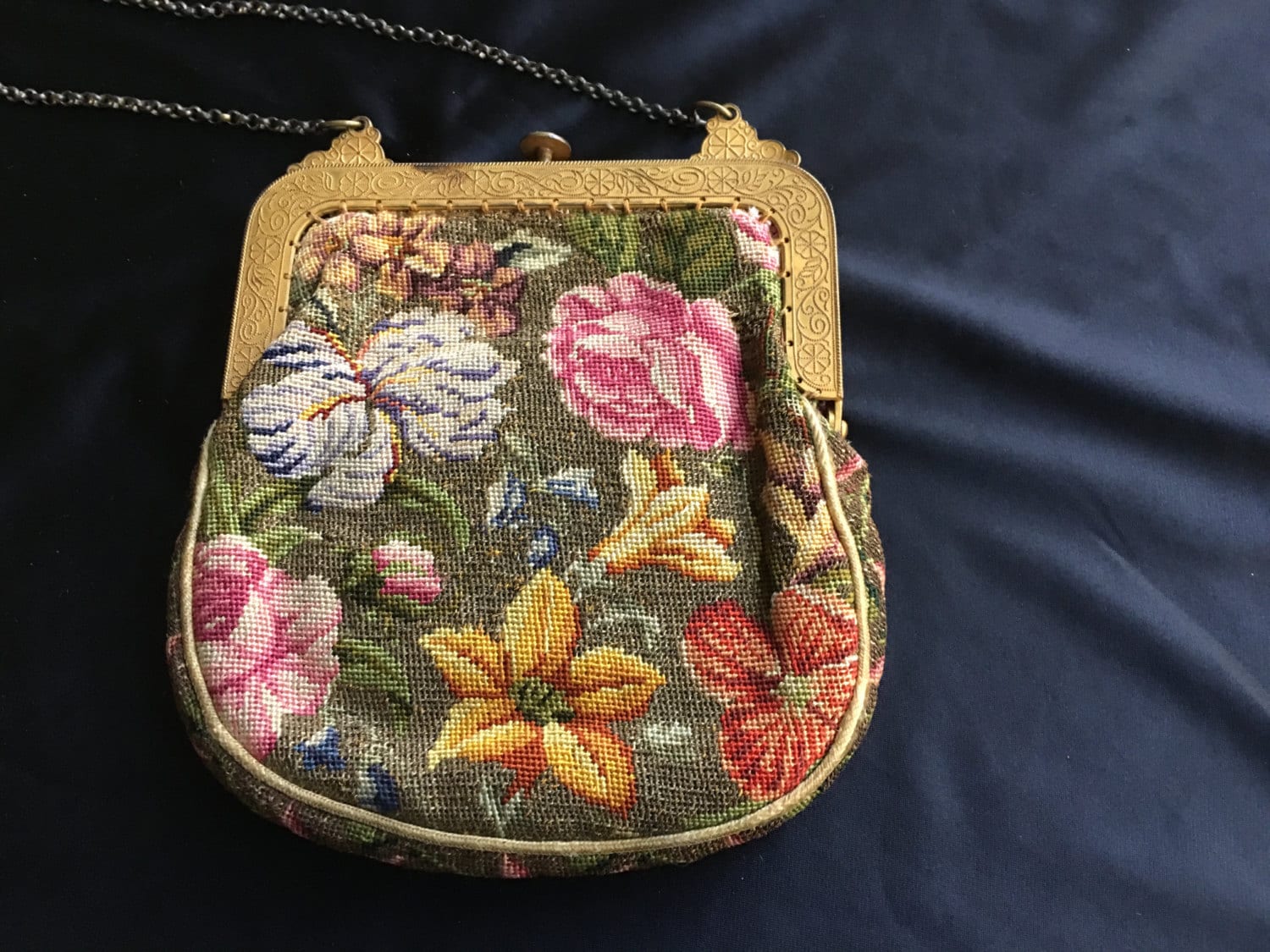 Stunning Art Deco Needlepoint Purse With Fantastic Enamel Etsy