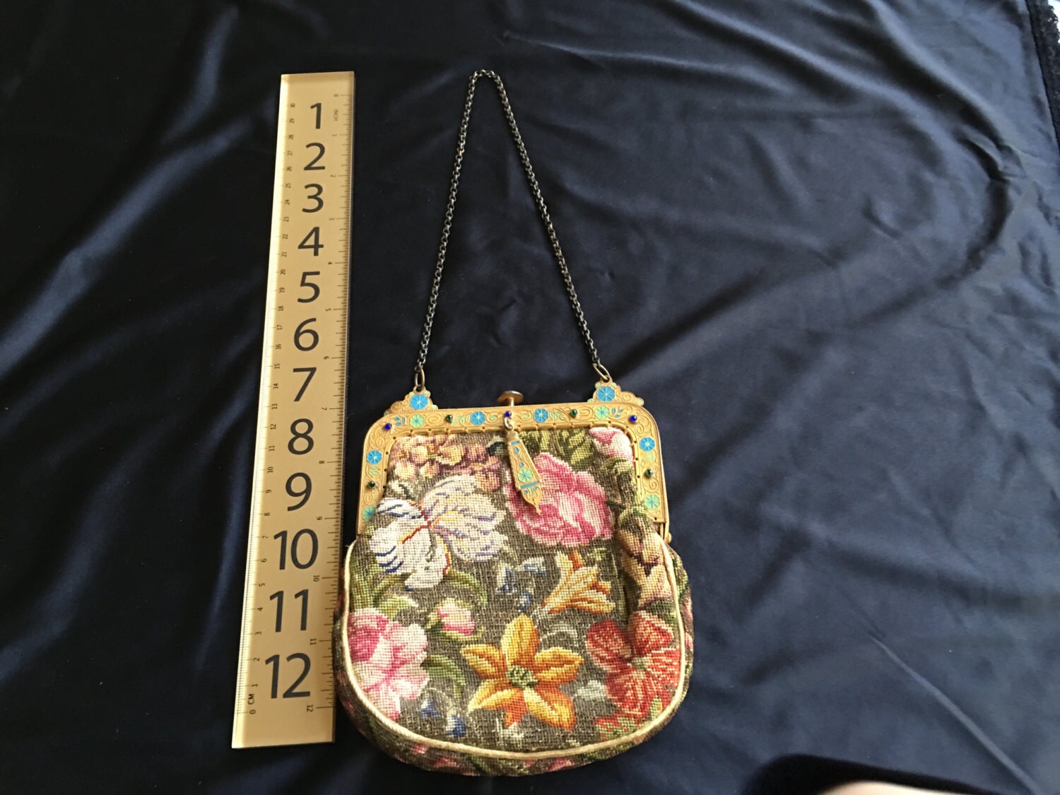 Stunning Art Deco Needlepoint Purse With Fantastic Enamel Etsy