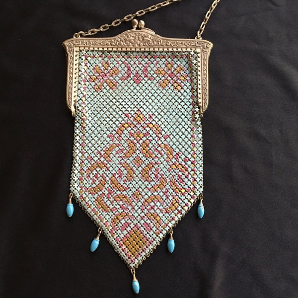 Mandalian enamel mesh purse, beautiful colors, 1920s