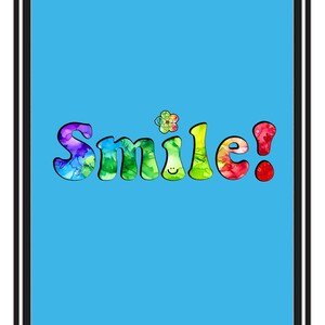 Alcohol Ink Art Smile One Word Bright Colors Phone Wallpapers Blue