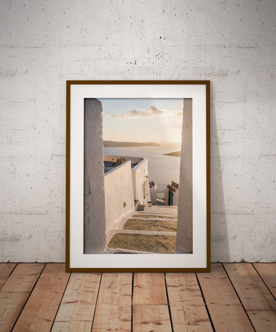 Santorini  print, Greek Island art, steps, Downloadable travel print, Oia