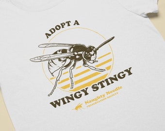 Funny Wasp T-shirt "Adopt A Mighty Wingy Stingy - Naughty Needle Preservation Society" - Funny Hornet T-shirt, Funny Wasp Gift, Funny Animal