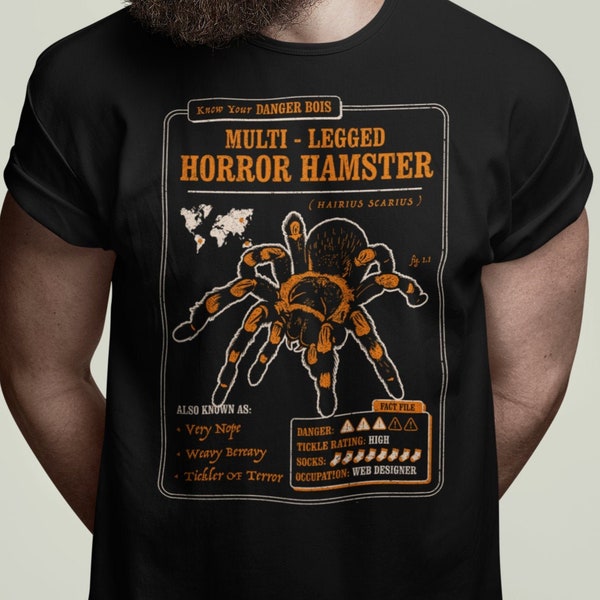 Spider T-Shirt "Know Your Multi Legged Horror Hamster" - Funny Spider Shirt with Spider Facts and Spider Anatomy, Funny Tarantula T-shirt