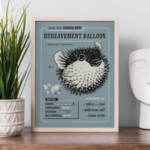 Funny Pufferfish Wall Art - Know Your Bereavement Balloon - (AKA PufferFish Poster) Puffer Fish Gift, Blowfish Poster, Blow Fish Wall Art