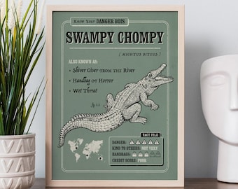 Funny Crocodile Poster - Swampy Chompy Animal Anatomy Art