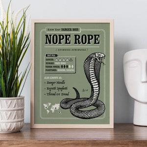Funny Snake Wall Art - Know Your Nope Rope (AKA Snake Poster) Snek Poster, Danger Noodle, Snake decor, Funny Snake Gift, Snake Fact File