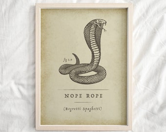 Funny Snake Poster « Nope Rope - Regretti Spaghetti » Funny Snake Wall Art, Snek, vintage Snake Art, Snake Anatomy Poster, Funny Snake Gift