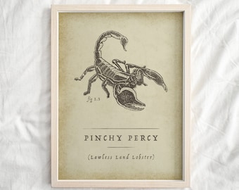 Funny Scorpion Poster « Pinchy Percy - Lawless Land Lobster » Funny Scorpion Wall Art, Poisonous Animals, Scorpion Gift, Funny Desert Poster