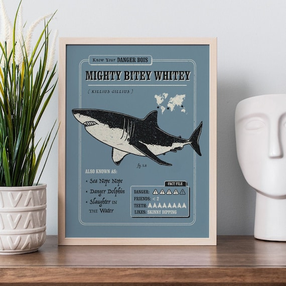 Funny Shark Poster - Know Your Mighty Bitey Whitey | Great White