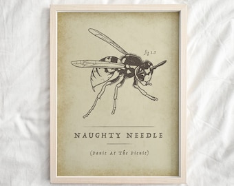 Funny Wasp Wall Art « Naughty Needle - Panic at the Picnic » Wasp Poster, Funny Wasp Gift, Funny Hornet Wall Art, Funny Insect Poster, Bee Art