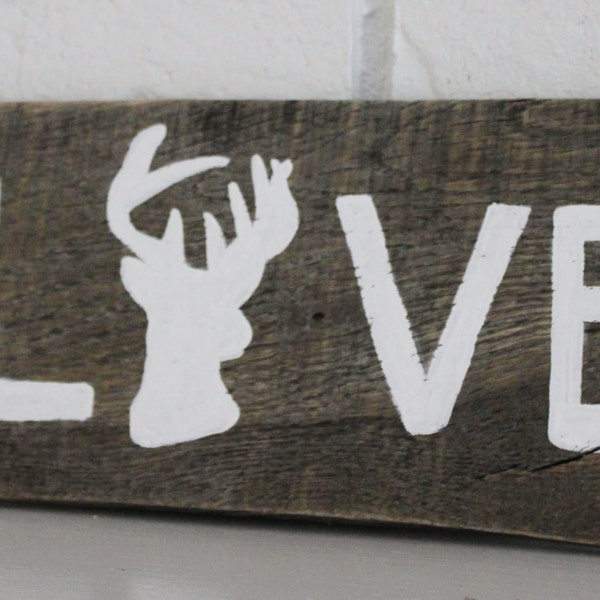 Valentine's Day Gift Handmade Rustic Buck Hunting Love Reclaimed Wood Sign