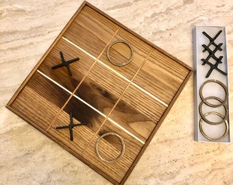 Wood & Metal Handmade Industrial Tic Tac Toe Board Game