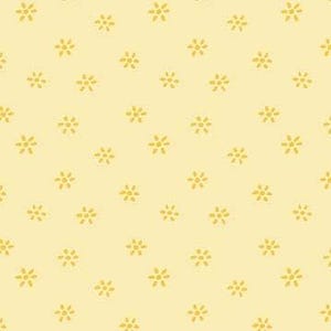 May include: A seamless pattern featuring small, yellow floral designs scattered across a pale yellow background. The flowers have a simple, stylized shape, creating a delicate and repeating motif. The overall design is soft and inviting.