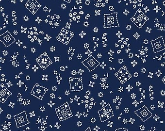 Navy Blue Bandana Fabric: Western Cowboy Cotton Material by Michael Miller