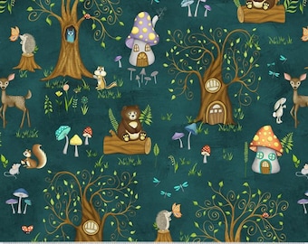 Into the Woods - Enchanted Woods Dark Teal Cotton Fabric by Windham Fabrics, Cut to Order