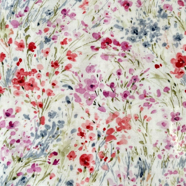 White Ditsy Blush Garden Cotton Fabric by Wilmington Prints Flowers Floral, Pink, Purple, Blue Cut to Order