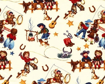 Rodeo Kids Western Cream Fabric by Michael Miller Cowboy Boy Girl Campfire Cut to Order