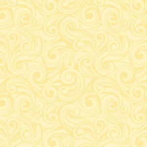May include: A seamless pattern featuring a repeating design of swirling, stylized floral elements in a soft, pale yellow color. The design has a textured appearance, with the swirls and curves creating a sense of movement and depth.