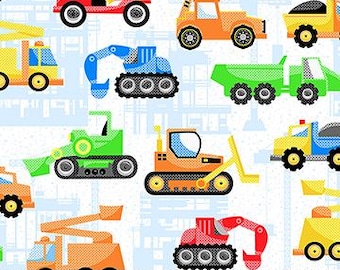 Construction Vehicles - Cooper Construction on White by Patrick Lose Fabrics - Cut to Order