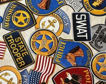 American Heroes Badges Cotton Fabric - Dan Morris Design for Quilting Treasures - Out of Print - Cut to Order