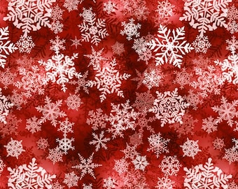 Red Snowflake Christmas on Red Cotton Fabric for Four Seasons  by David Textiles - Cut to Order