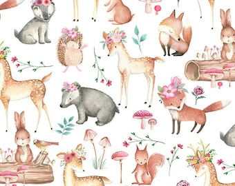 Forest Animals Cuddle Minky Fabric: Sweet Darlings Deer, Fox, Bunny by Shannon Fabrics