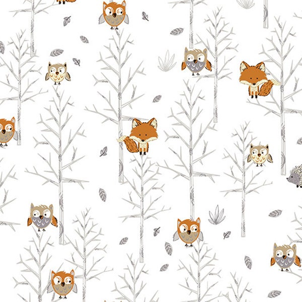 Treetop Cloud Snow Cuddle Minky Fabric by Shannon Fabrics Cut to Order Forest Animals, Owls, Foxes, Hedgehogs