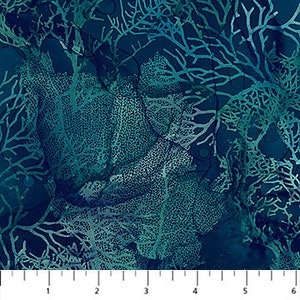 Sea Coral in Dark Blue - Sea Breeze Collection Cotton Fabric for Northcott - By Deborah Edwards and Melanie Samra- Cut to Order