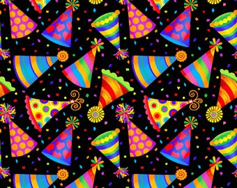 Tossed Hats Party in Black - Fat Quarter - Party Time Collection Cotton Fabric By Studio E