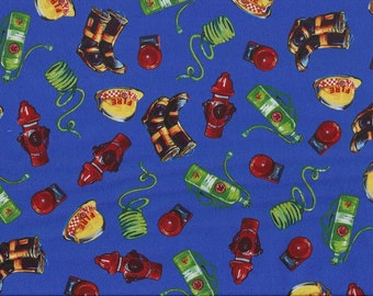 Fire Gear on Royal Blue Cotton Fabric - Heavy Metal by Blank Quilting - Cut to Order