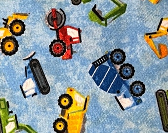 Construction Vehicles - Build Your Own World - Mini Tossed Vehicles on Light Blue by Northcott Fabrics - Cut to Order