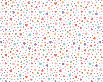 Hearts on White Sweet Shoppe - Candy Salad Sweet Shop Cotton Fabric - Kimberbell by Maywood Studio - Cut to Order
