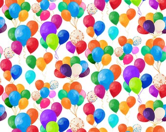 Balloons Celebrate Cotton Fabric on White: Clothworks Y4324-1
