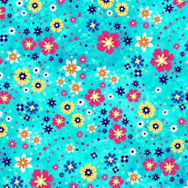 Sea Meadow Floral, Sea Maidens in Aqua, Mer-mazing - Cotton Fabric By Michael Miller Cut to Order
