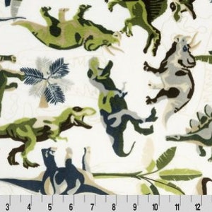 Dinosaur Lost World Cuddle Sand Minky Fabric (Shannon Fabrics) Green Beige Blue Cut to Order