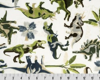 Dinosaur Lost World Cuddle Sand Minky Fabric (Shannon Fabrics) Green Beige Blue Cut to Order