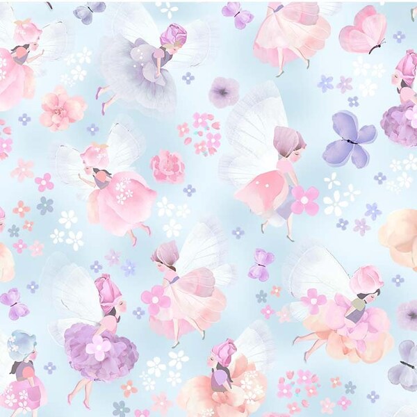 Flutter Fairies in Blue My Heart Flutters Flowers Butterflies Cotton Fabric By Michael Miller Flower Fairies Cut to Order