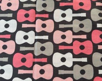 Groovy Guitars in Pink Cotton Fabric by Michael Miller - End of Bolt