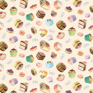 Cream Pastries Cotton Fabric: Fancy Tea Cakes Print