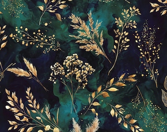 Deep Teal Midnight Flora Cotton Fabric by Hoffman Fabrics